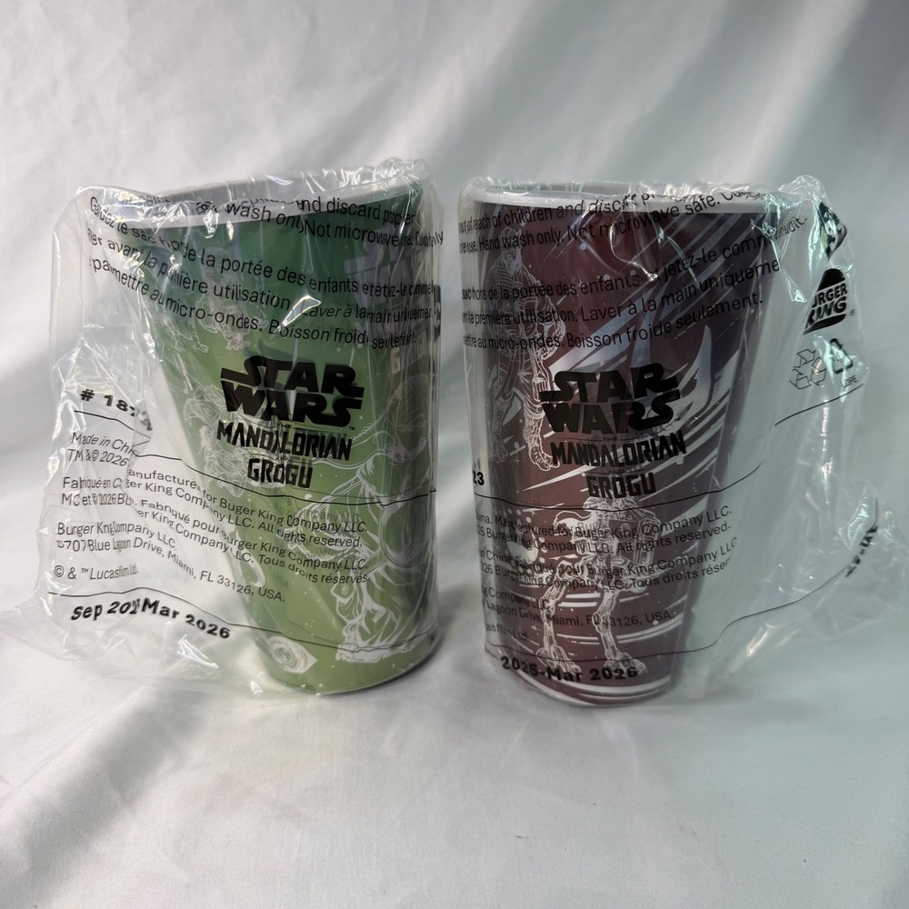Star Wars The Mandalorian Grogu Burger King Cups Set of 2 Green Maroon New 2024
